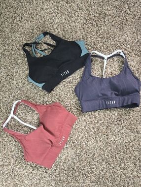 Titan Sports Bra Trio in Black, Dusty Rose, and Slate